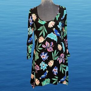 Philosophy soft stretch tropical floral leaves and birds 3/4 scrunch sleeve